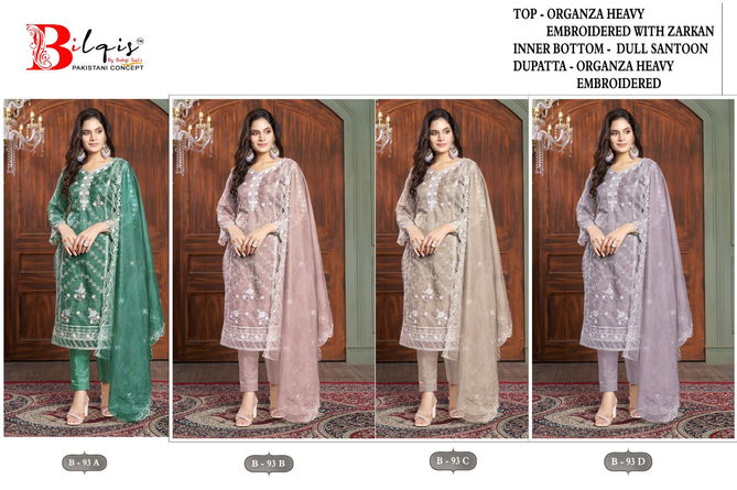 Bilqis B 93 A to D Organza Pakistani Suits Wholesale Shop In Surat
